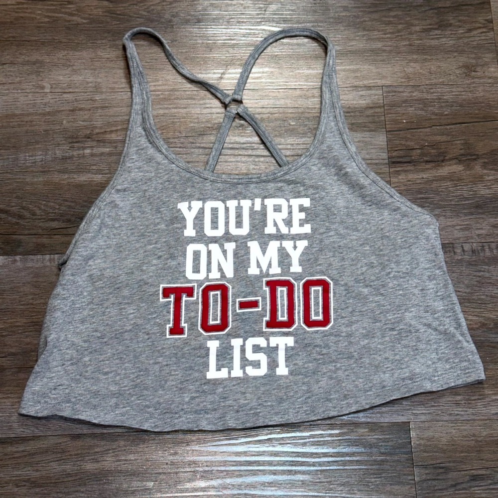 Victoria's Secret Racerback Crop Top Womens S Gray You're On My To-Do List Print